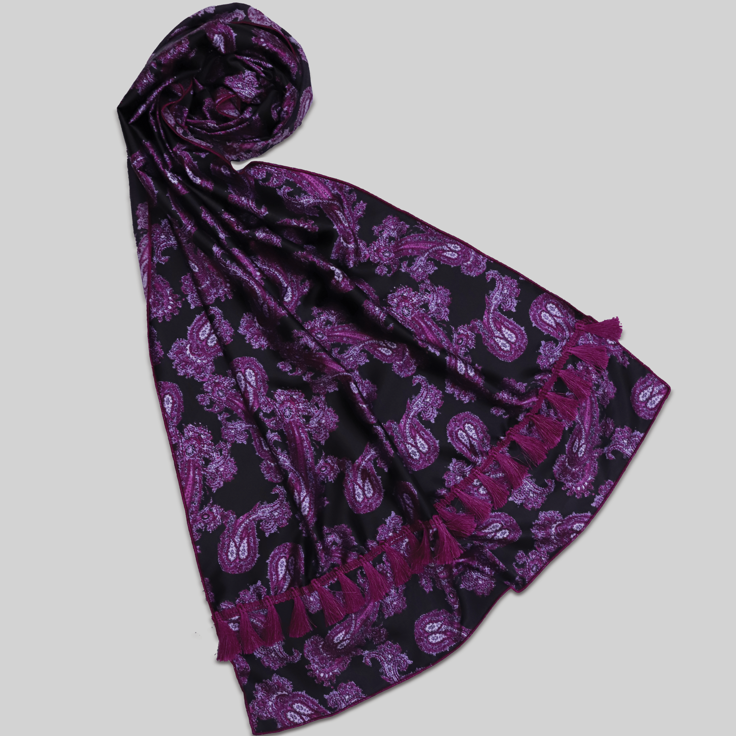 BKH-009-Black And Purple Printed Fine Silk